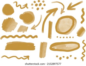 Hand painted watercolor grunge pencil chalk set of sketches, splashes, brush strokes, ink stains and blots illustration. Ideal for print, stickers, graphic design, collage, scrap booking and other.