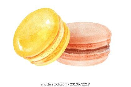 Hand painted watercolor illustration of Macarons