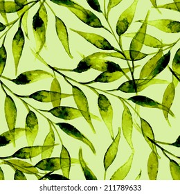 hand painted watercolor ink leaves seamless floral pattern vector background. bamboo pattern