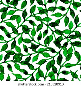 hand painted watercolor ink leaves seamless floral pattern vector background. leaf pattern