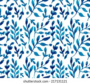 hand painted watercolor ink leaves seamless floral pattern vector background. leaf pattern