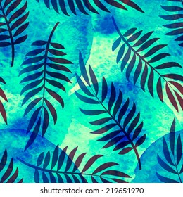 hand painted watercolor ink leaves seamless floral pattern vector background. leaf pattern