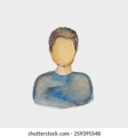 Hand painted watercolor man icon.