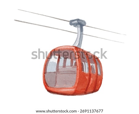Hand painted watercolor red cable car isolated