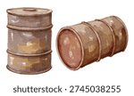 Hand painted watercolor rusty barrel isolated