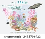 hand painted watercolor sea life background