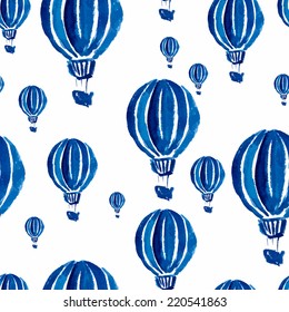 hand painted watercolor sketch  vector blue balloon seamless pattern background