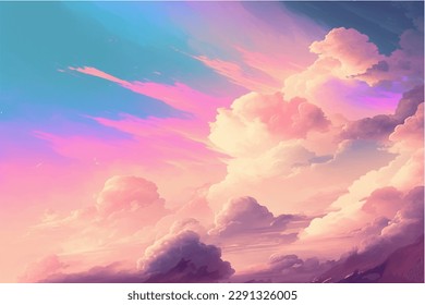 Hand painted watercolor sky abstract cloud background with a pastel colored