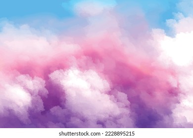 Hand painted watercolor sky cloud background with a pastel colored