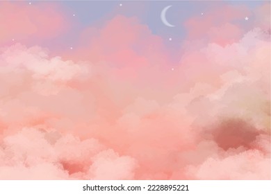 Hand painted watercolor sky cloud background with a pastel colored