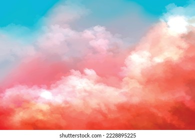 Hand painted watercolor sky cloud background with a pastel colored