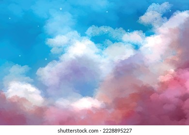 Hand painted watercolor sky cloud background with a pastel colored