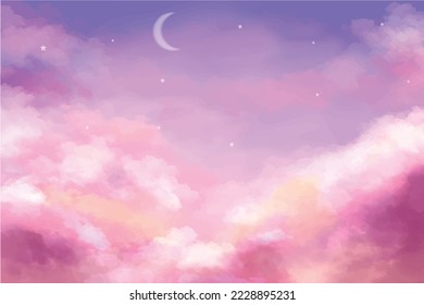 Hand painted watercolor sky cloud background with a pastel colored