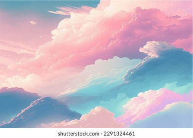 Hand painted watercolor sky cloud background with a pastel colored