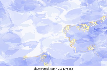 Cielo de acuarela pintado a mano y nubes, fondo de acuarela abstracto con textura dorada.