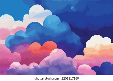 hand painted watercolor sky and clouds, abstract watercolor