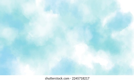 Cielo y nubes de acuarela pintadas a mano, fondo de acuarela abstracto, vector. Fondo azul delicado