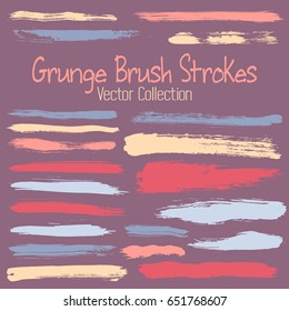 Hand painted watercolor splashes, ink brush strokes set. Paint palette, blue, red and yellow color combinations. Graffiti vector, design elements. Lines and stripes, paintbrush traces.