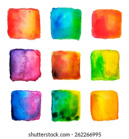 Hand painted watercolor squares made in vector. Artistic design elements.