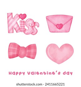 Hand painted watercolor Valentine's day elements for Valentine's day card or romantic post cards.
