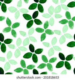 hand painted watercolor vector green flower seamless pattern background isolated on white