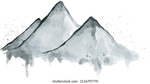Hand painted watercolor vector illustration of mountains and trees. Ideal for print, graphic design, collage, stickers, scrapbooking, web and other creative projects.