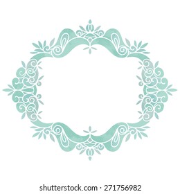 Hand painted watercolor vintage green frame with pattern closeup isolated on white background. Art design element 