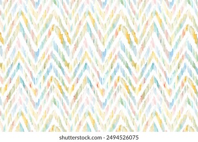 Hand painted watercolor wavy ikat chevron allover seamless repeat pattern in multicolor