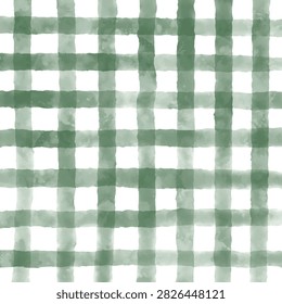 Hand painted watercolour checked background design in green