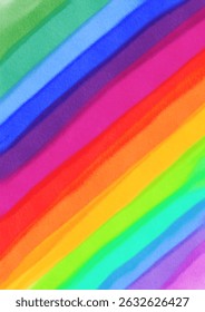 Hand painted watercolour rainbow coloured striped background design