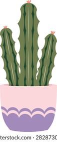 Hand painted wavy columnar cactus with organic textured details in a decorative pot
