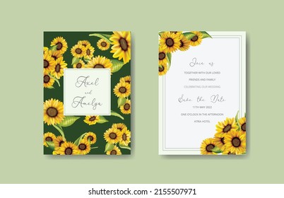 hand painted wedding invitation sunflower theme editable eps 10
