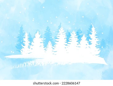 Hand painted winter tree watercolour landscape with snow