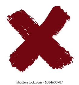 Hand painted X mark.Red cross sign.Grunge X letter.Vector illustration.