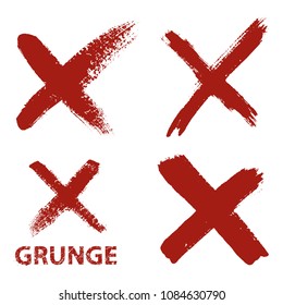 Hand painted X mark.Red cross sign.Grunge X letter.Vector illustration.
