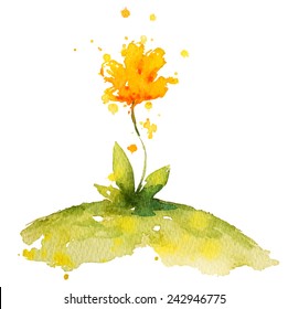 hand painted yellow watercolor flower, vector