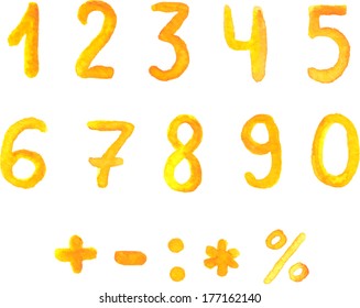 Hand Painted Yellow Watercolor Numbers