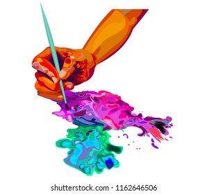 Hand painter painting bright vector illustration on white background