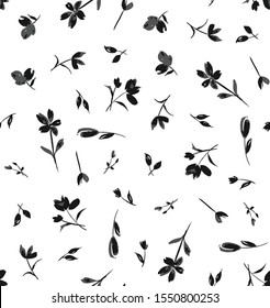 Hand Painting Abstract Watercolor Ditsy Flowers And Leaves Seamless Vector Pattern Isolated Background 