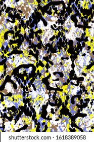 Hand Painting Abstract Watercolor Leopard and Snake Skin Repeating Vector Pattern with Tie Dye Batik Background