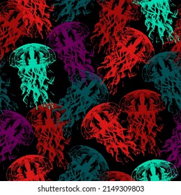 Hand Painting Abstract Watercolor Pastel Colors Jellyfish Sea Creatures Repeating Pattern Isolated Background  Sea collection.