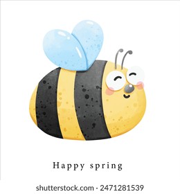 a hand painting of cute smiley bee in spring , Easter Day party. animal clipart , png card decoration.