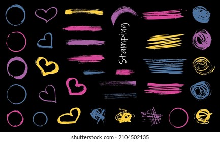 Hand painting design elements. Created drawings for nails. arrow vertical line set isolated on dark.