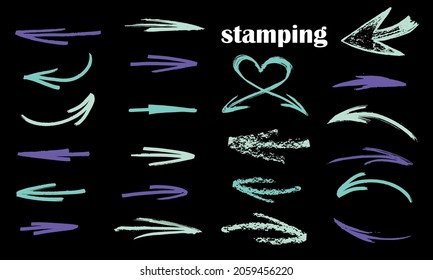 Hand painting design elements. Trendy manicure, beautiful different arrows. arrow vertical line set isolated on dark.