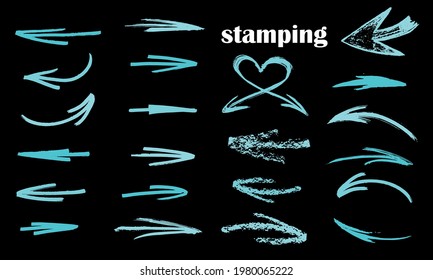 Hand painting design elements. Vector collection on black background. arrow vertical line set isolated on dark.