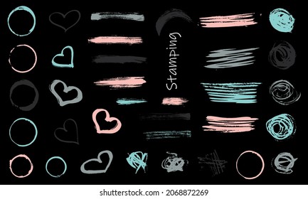Hand painting design elements. Vector collection on black background. arrow vertical line set isolated on dark.