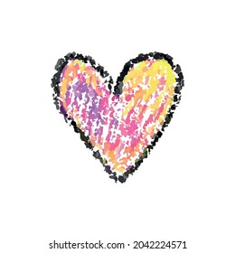 Hand painting love hearts. Colorful crayon hand drawing valentines days design elements, vector background.