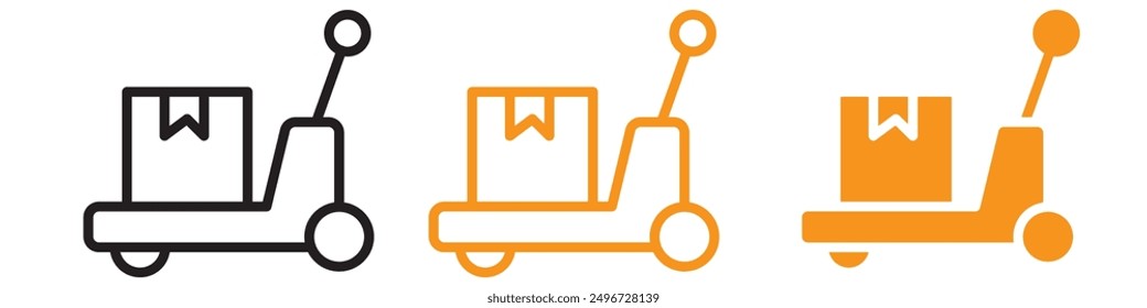 Conjunto de iconos de paletas de mano Ilustraciones de equipos de almacén para logística y almacenamiento