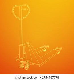 Hand pallet jack lift . Manual forklift. Logistics shipping concept. Wireframe low poly mesh vector illustration.