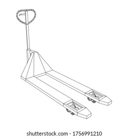 Hand pallet jack lift. Manual forklift. Logistics shipping concept. Wireframe low poly mesh vector illustration.